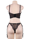 Lace Open Bust Bra And Garter Panty Set With Steel Ring