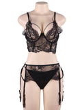 Lace Open Bust Bra And Garter Panty Set With Steel Ring