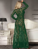 Black & Maroon & White & Green Delicate Lace Long Sleepwear Gown