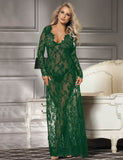 Black & Maroon & White & Green Delicate Lace Long Sleepwear Gown