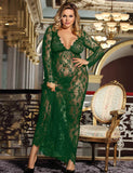 Black & Maroon & White & Green Delicate Lace Long Sleepwear Gown