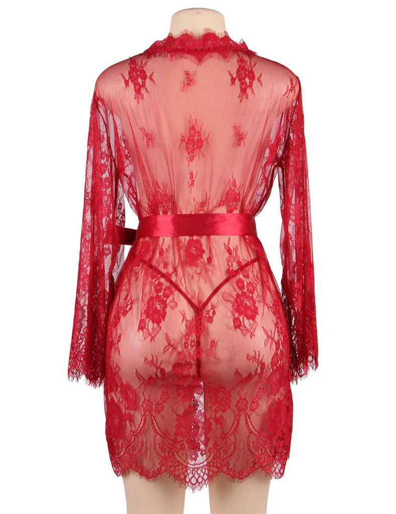 Eyelash Black Lace Sleepwear Gown