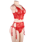 Lace Open Bust Bra And Garter Panty Set With Steel Ring