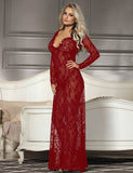 Black & Maroon & White & Green Delicate Lace Long Sleepwear Gown