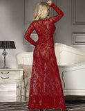 Black & Maroon & White & Green Delicate Lace Long Sleepwear Gown