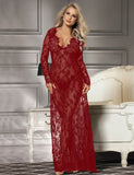 Black & Maroon & White & Green Delicate Lace Long Sleepwear Gown
