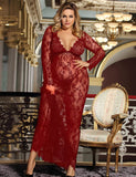 Black & Maroon & White & Green Delicate Lace Long Sleepwear Gown