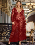 Black & Maroon & White & Green Delicate Lace Long Sleepwear Gown