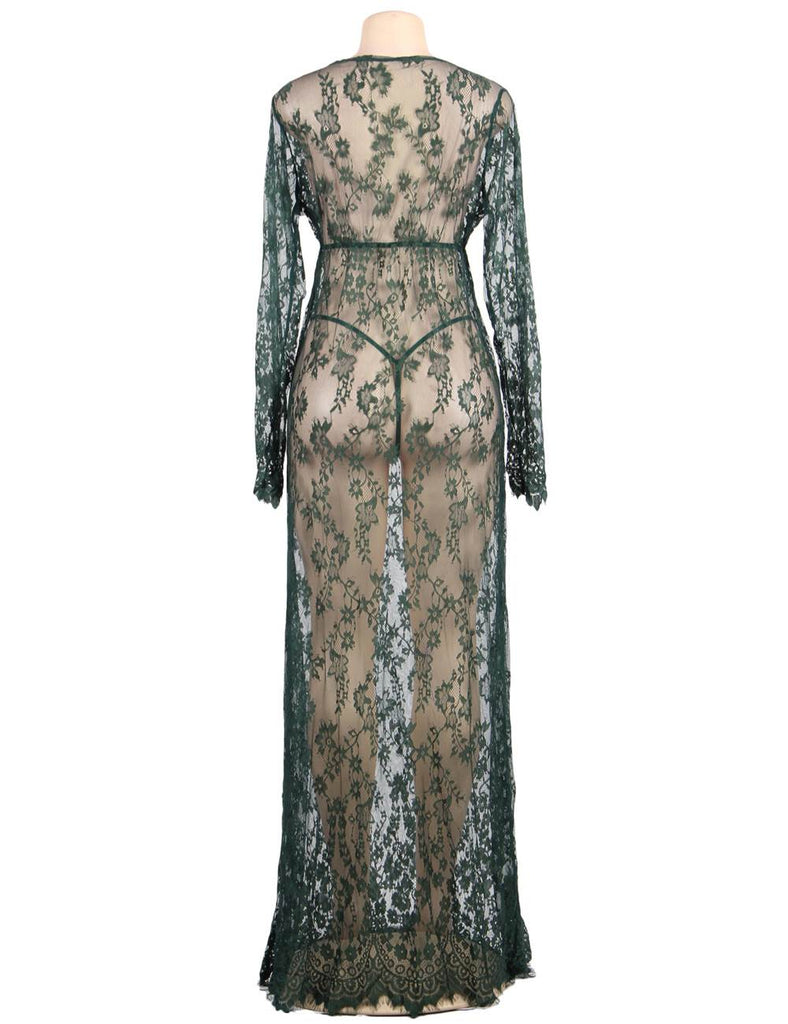 Black & Maroon & White & Green Delicate Lace Long Sleepwear Gown