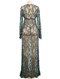 Black & Maroon & White & Green Delicate Lace Long Sleepwear Gown