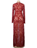 Black & Maroon & White & Green Delicate Lace Long Sleepwear Gown