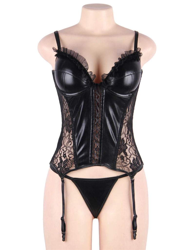 New Black Cute Lace Leather Stitching Sexy Corset