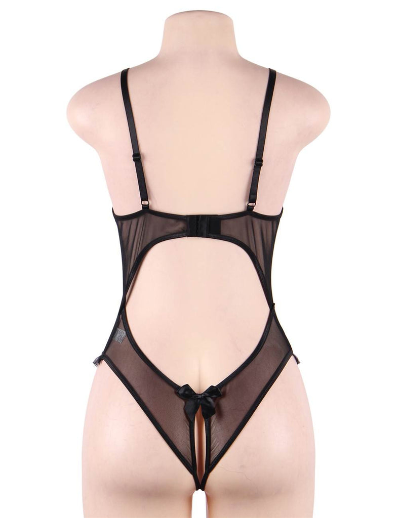 Black & Red Open Cup Crotchless One-piece Teddy