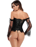 New Sexy Lace Sleeves Stitching Red Corset