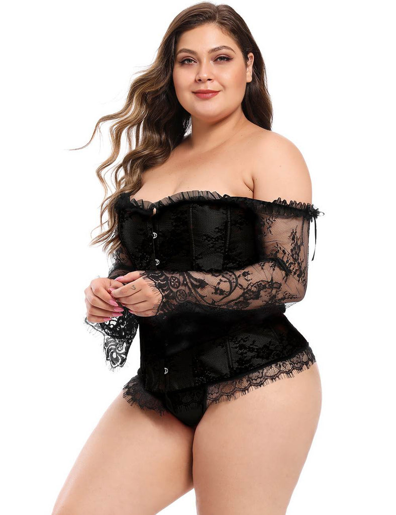 New Sexy Lace Sleeves Stitching Red Corset