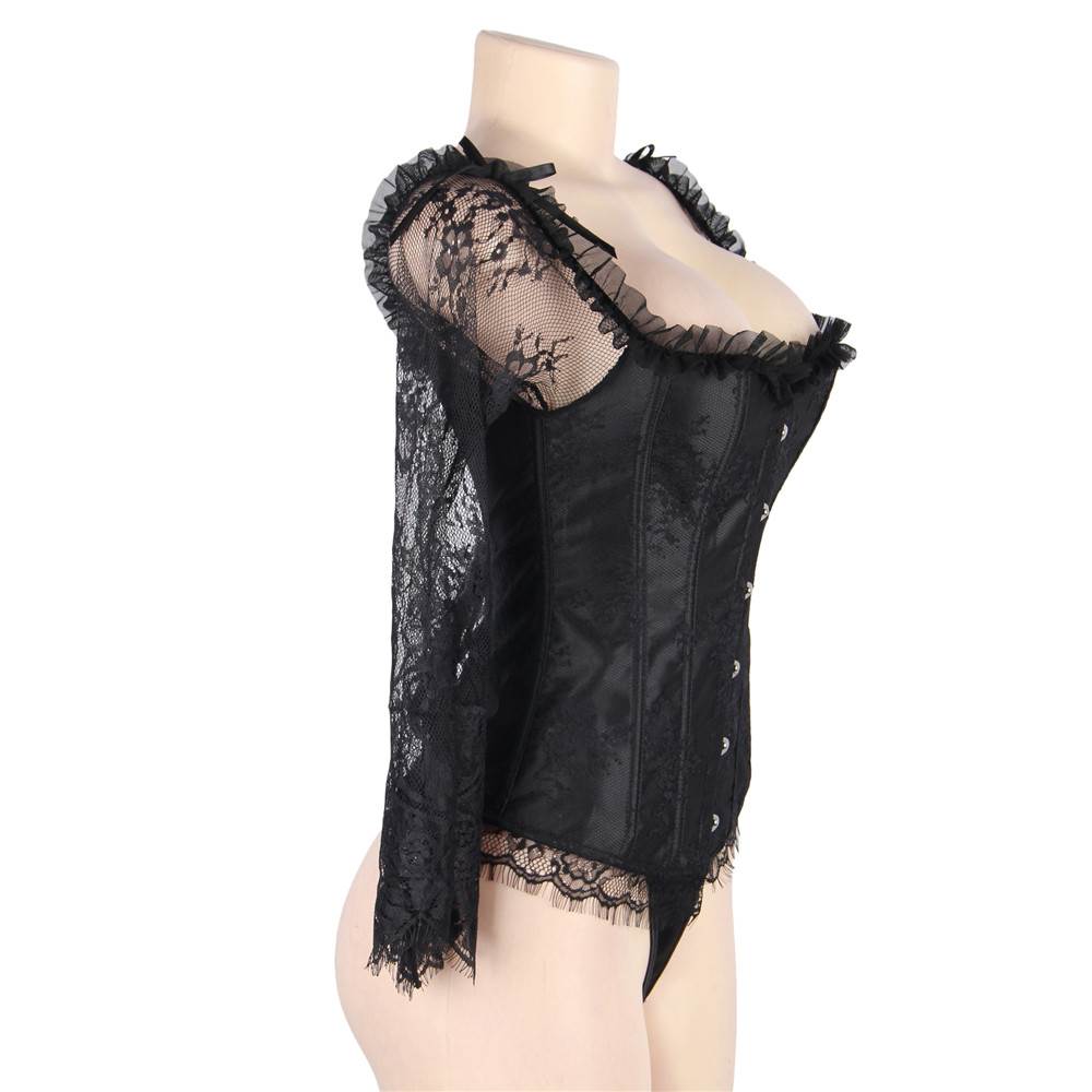 New Sexy Lace Sleeves Stitching Red Corset