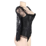 New Sexy Lace Sleeves Stitching Red Corset