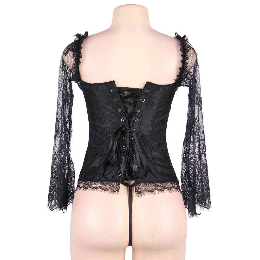 New Sexy Lace Sleeves Stitching Red Corset