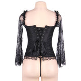 New Sexy Lace Sleeves Stitching Red Corset