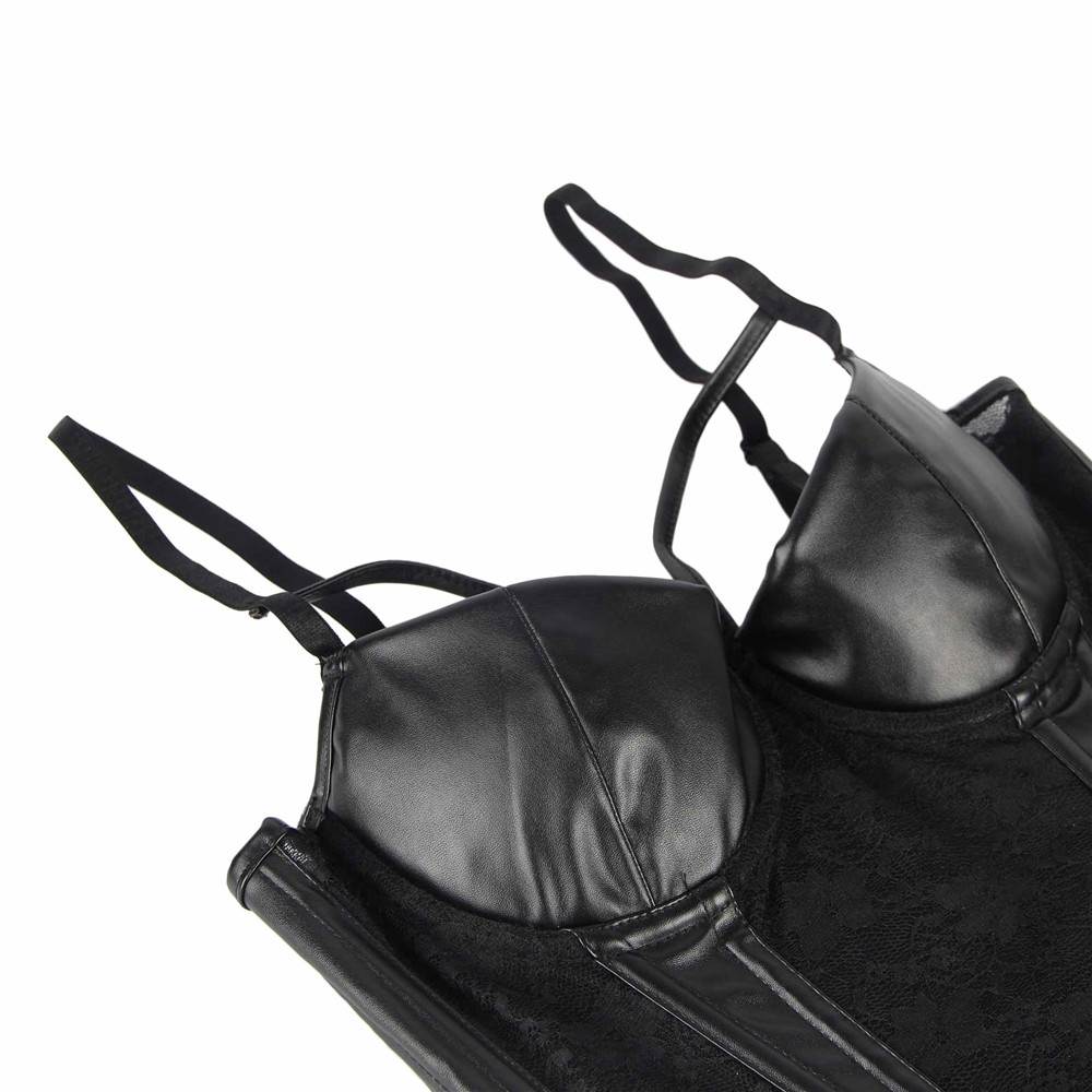 Black Lace Leather Stitching Sexy Corset