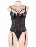 Black Lace Leather Stitching Sexy Corset