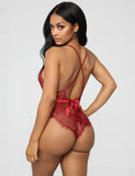 Red Lace Eyelash Hollow Out High Quality Deep V Sexy Teddy