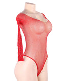 New Long Sleeve Fishnet Off-the-shoulder Sparkle Bodysuit