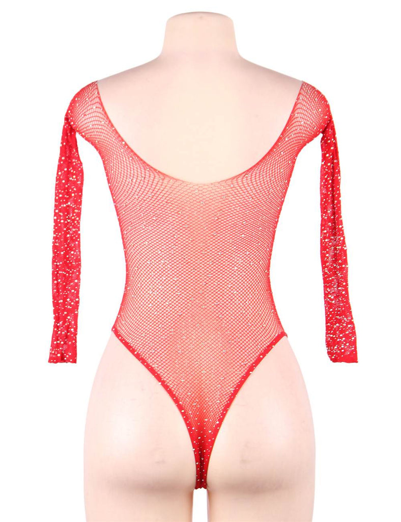 Long Sleeve Fishnet Off-the-shoulder Sparkle Bodysuit