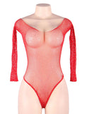 Long Sleeve Fishnet Off-the-shoulder Sparkle Bodysuit
