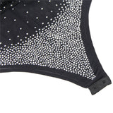 Black Long Sleeve Mesh Rhinestone Sexy Women Transparent Teddy