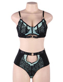 Blue Exquisite Sexy Lace Splice Bra Set With Underwire