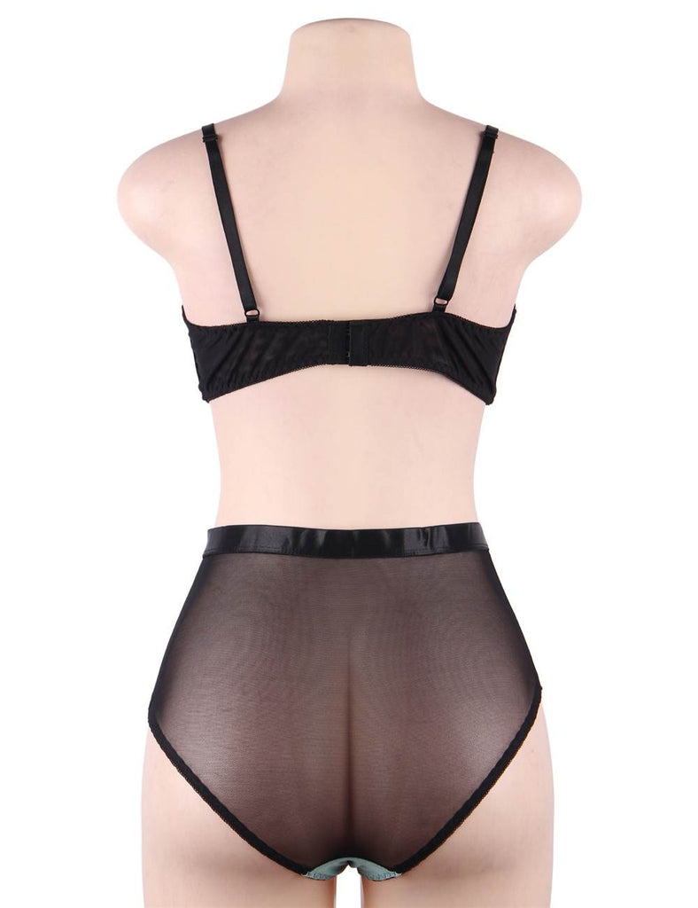 Blue Exquisite Sexy Lace Splice Bra Set With Underwire