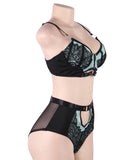 Blue Exquisite Sexy Lace Splice Bra Set With Underwire