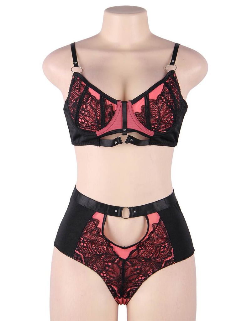 Blue Exquisite Sexy Lace Splice Bra Set With Underwire