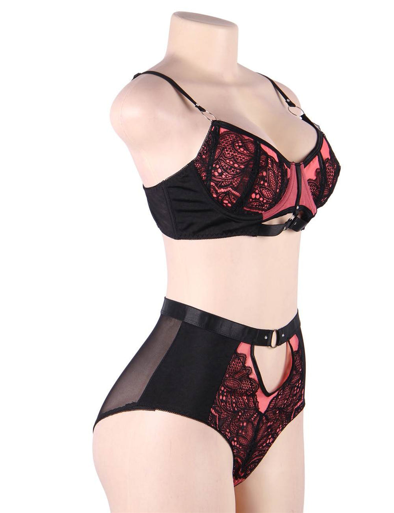 Blue Exquisite Sexy Lace Splice Bra Set With Underwire