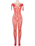 Open Crotch Rose Pattern Lace Bodystockings