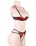 Red Flower Embroidery Open Bra Set