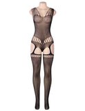 Strappy Shoulders Motif Mesh Black Bodystockings