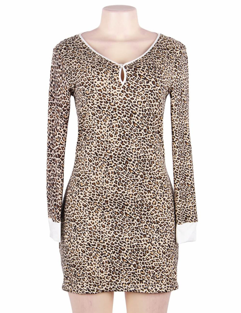 LEOPARD LONG SLEEVE NIGHTGOWN