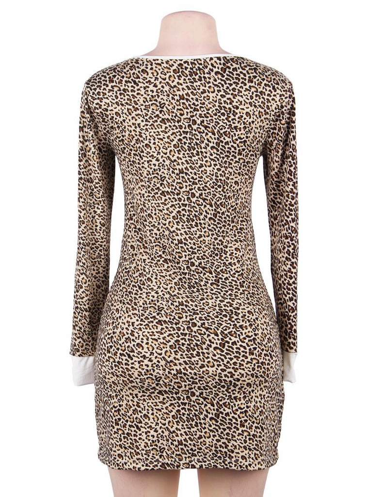 LEOPARD LONG SLEEVE NIGHTGOWN