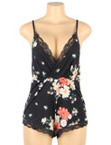 With Farawlaya Floral print V-neck Backless Pajama Romper Onesies For Women