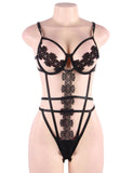 Red Delicate Flowers Lace Hollow Out Teddy With Underwire