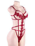 Red Delicate Flowers Lace Hollow Out Teddy With Underwire