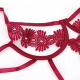 Red Delicate Flowers Lace Hollow Out Teddy With Underwire