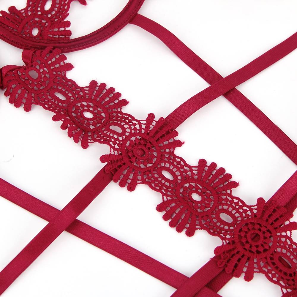 Red Delicate Flowers Lace Hollow Out Teddy With Underwire