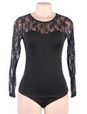 New One Piece Long Sleeve Black & Red Lace Teddy