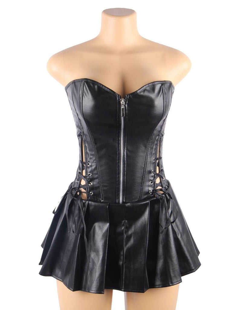 Leather corset with dress