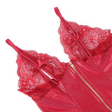 Sexy Lace Leather Stitching Zipper Teddy Clubwear