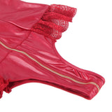 Sexy Lace Leather Stitching Zipper Teddy Clubwear