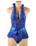 Plus Size Red Deep V Backless Exquisite Lace Teddy